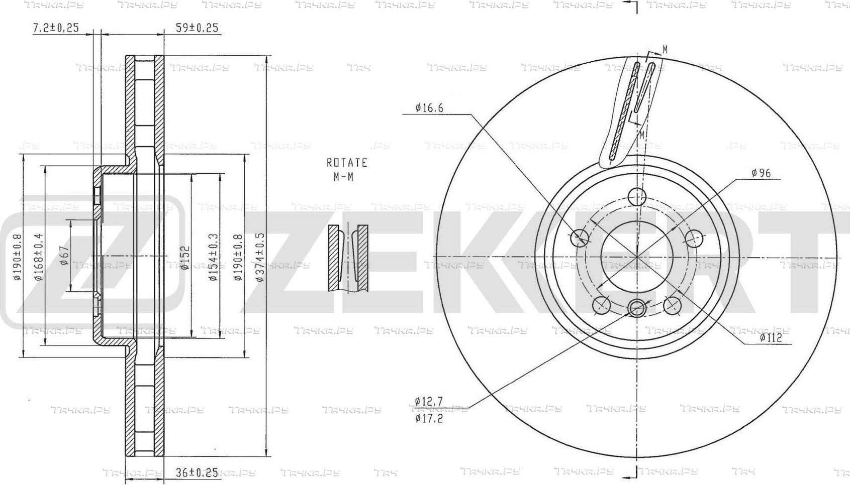 Тормозной диск Zekkert для BMW 4 G22, G23 2020-2026. Артикул BS-6863