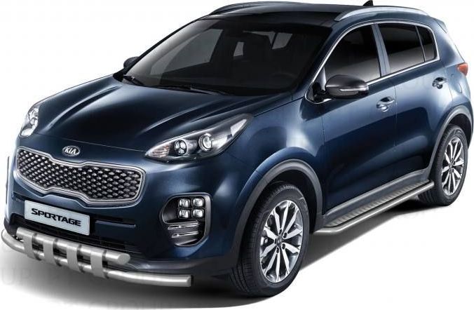 Защита порогов PT Group с алюм. площадкой d51 (НПС) для Kia Sportage IV 2016-2018. Артикул 06040202