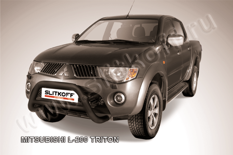 Кенгурятник Slitkoff d76 низкий ЧЕРНЫЙ матовый для Mitsubishi L200 IV Triton 2006-2015. Артикул ML004B