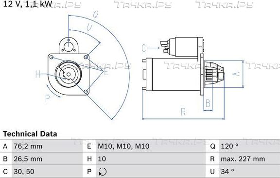 Стартер Bosch для Ford Fiesta IV 1995-2002. Артикул 0 986 017 060