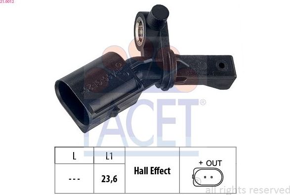 Датчик ABS Facet Made in Italy - OE Equivalent. Артикул 21.0012