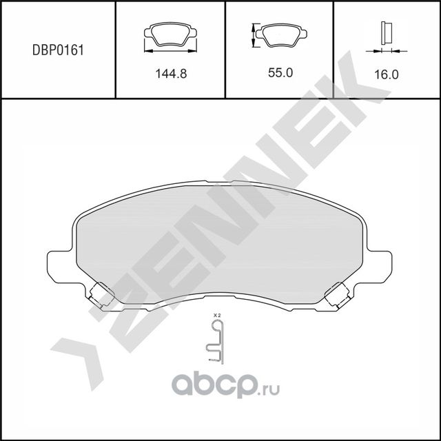 Колодки тормозные дисковые передние MITSUBISHI LANCER 03-17, ASX 10-23 (Zennek). Артикул DBP0161