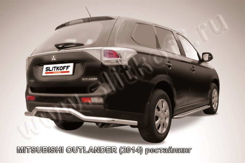 Защита Slitkoff заднего бампера d57 волна длинная для Mitsubishi Outlander III 2014-2015. Артикул MOUT14-009