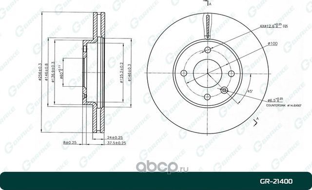 Диск тормозной (G-Brake). Артикул GR21400