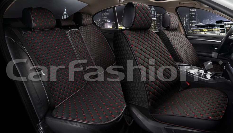 Накидки универсальные CarFashion Cube Plus для авто, цвет Черный/Черный/Красный. Артикул 22675