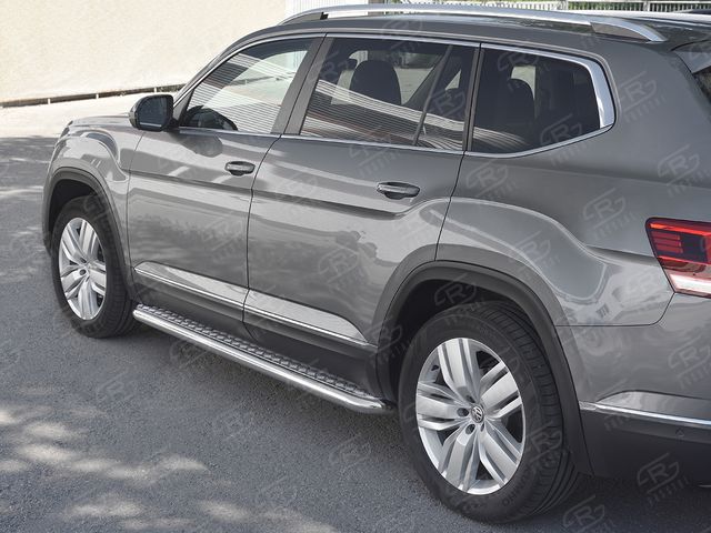 Защита порогов RusStal труба d63 с листом (Лист алюм, проф. нерж) (Вариант 1) для Volkswagen Teramont 2017-2026. Артикул VTML-0029941