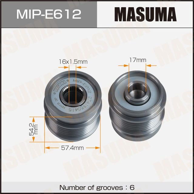 Шкив генератора MASUMA, MERCEDES BENZ / M274E20, M274E16. Артикул MIPE612