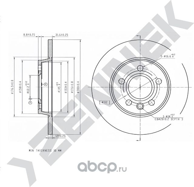 Диск тормозной задний VW T4 90-04 (Zennek). Артикул DBD0038