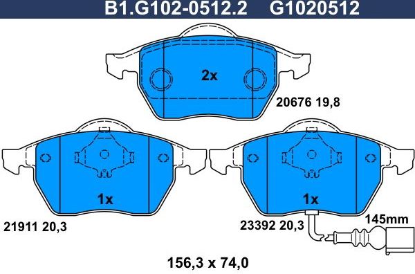 Тормозные колодки Galfer. Артикул B1.G102-0512.2