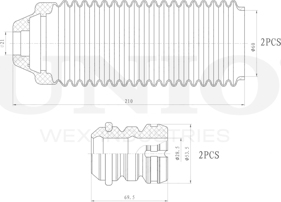 Отбойник и пыльник амортизатора, комплект (Unio). Артикул DUC-50080