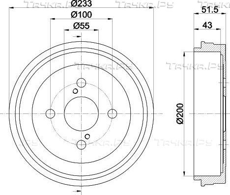 Тормозной барабан Trialli задний для Toyota Echo 1999-2005. Артикул TF 051341