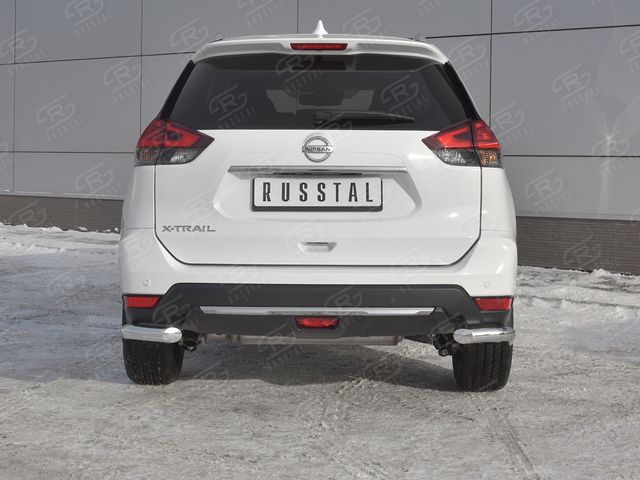 Защита RusStal заднего бампера уголки d63 секции для Nissan X-Trail T32 рестайлинг 2018-2026. Артикул NXZ-003162