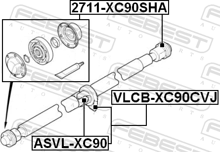 Подвесной подшипник карданного вала Febest для Volvo XC90 I 2002-2006. Артикул VLCB-XC90CVJ