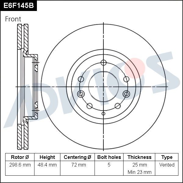 Тормозной диск Advics для Mazda 6 II (GH) 2007-2013. Артикул E6F145B