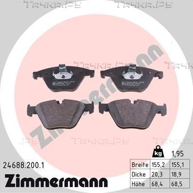 Тормозные колодки Zimmermann передние для BMW 6 III (F06/F13/F12) 2011-2018. Артикул 24688.200.1