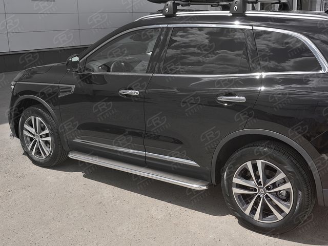 Защита порогов RusStal труба d42 с листом (Лист нерж, проф. нерж) (Вариант 3) для Renault Koleos II 2016-2026. Артикул RKL-0029753