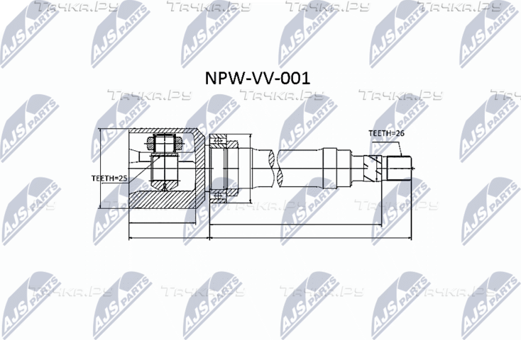 Шрус внутренний (граната) NTY передний правый для Volvo S70 1997-2000. Артикул NPW-VV-001