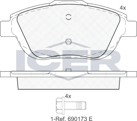 Тормозные колодки Icer передние для Citroen C3 II 2010-2016. Артикул 181925