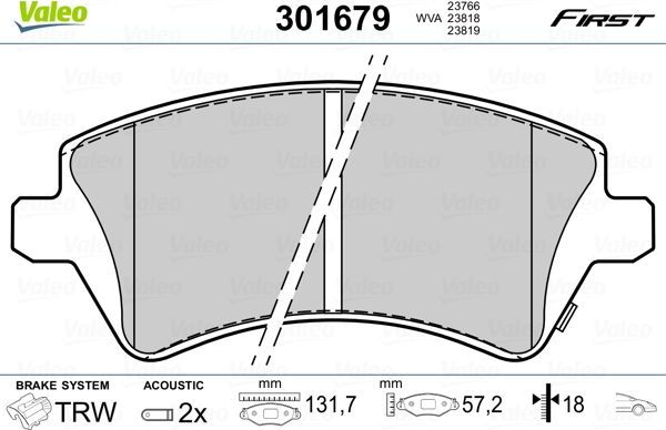 Тормозные колодки Valeo First. Артикул 301679