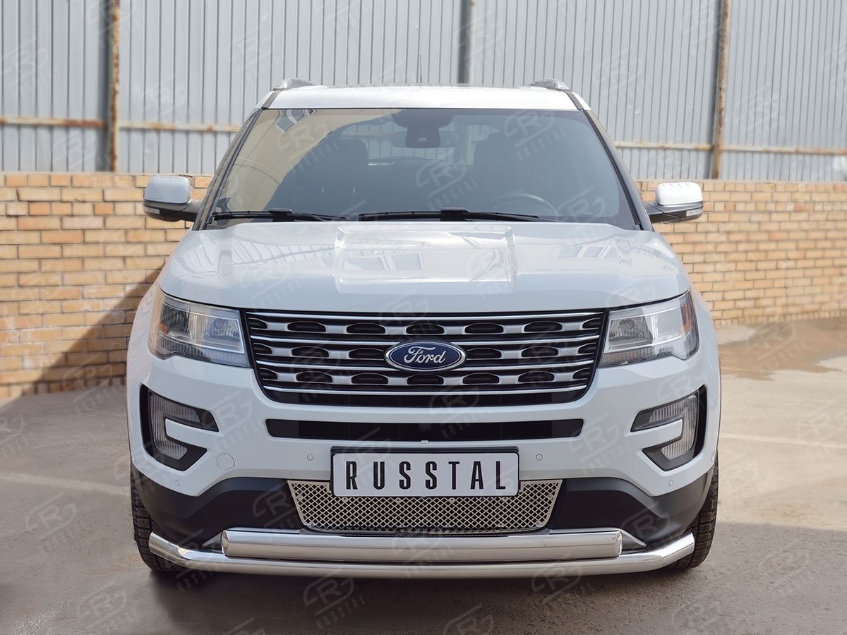 Защита RusStal переднего бампера d63 секции-d75х42 дуга для Ford Explorer V 2015-2017. Артикул FEZ-002659