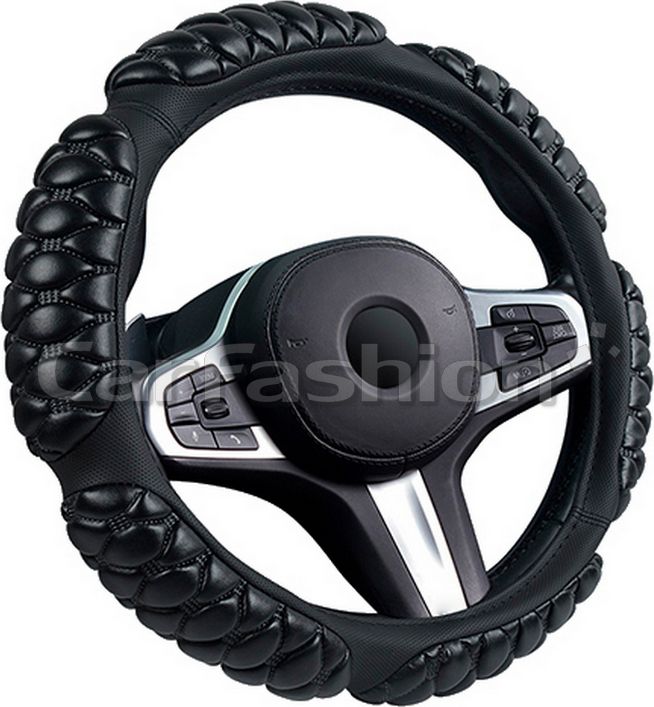 Оплётка на руль CarFashion BLACKBERRY L (размер M, экокожа, цвет ЧЕРНЫЙ/ЧЕРНЫЙ). Артикул 31656