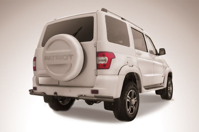 Защита Slitkoff задняя уголки d57+d42 двойные для УАЗ Patriot I рестайлинг 2014-2026 Черная. Артикул UP14-008B