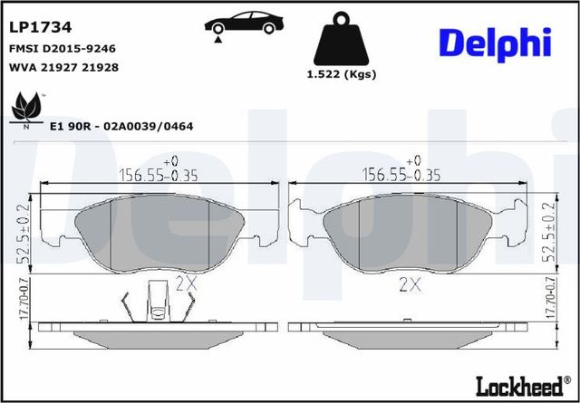 Тормозные колодки Delphi (Low-Metallic) для Fiat Punto II 1999-2012. Артикул LP1734