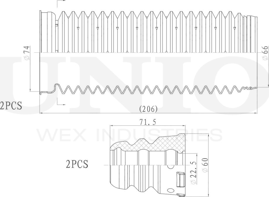 Отбойник и пыльник амортизатора, комплект (Unio). Артикул DUC-50013