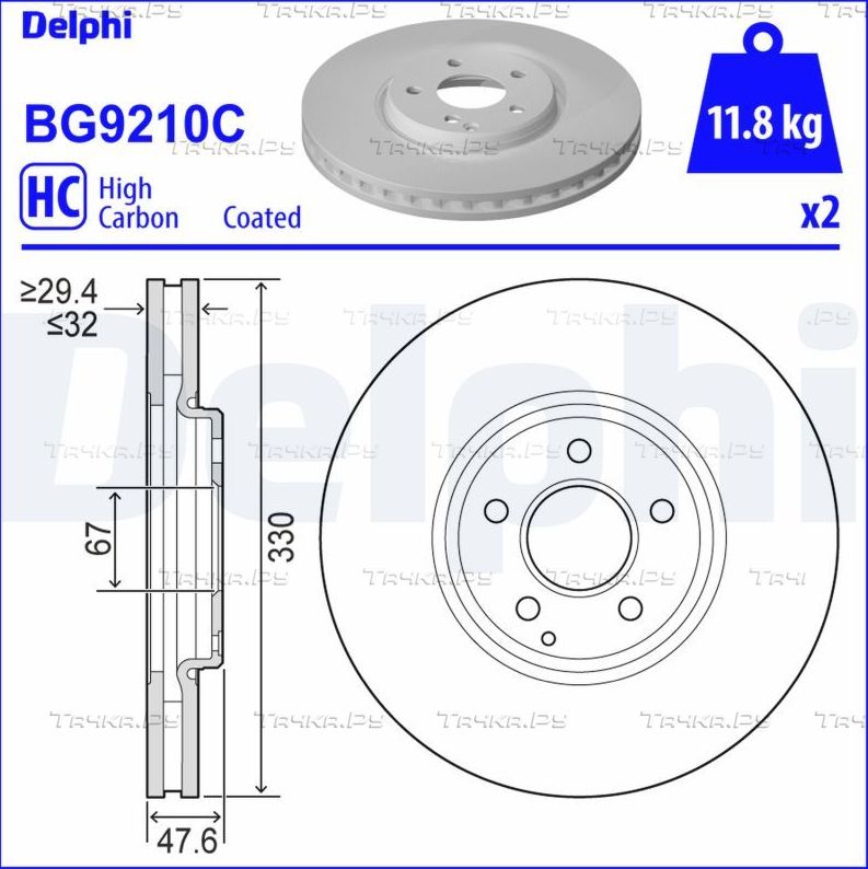 Тормозной диск Delphi для Mercedes-Benz E-Класс III (W211, S211) 2003-2009. Артикул BG9210C