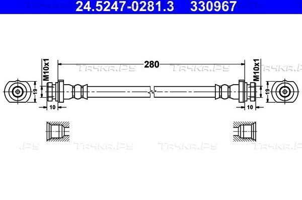 Тормозной шланг ATE задний для Nissan Micra K12 2003-2010. Артикул 24.5247-0281.3