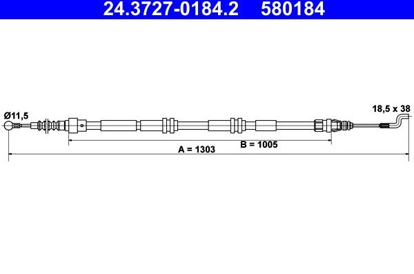 Трос ручника (тросик ручного тормоза) ATE. Артикул 24.3727-0184.2