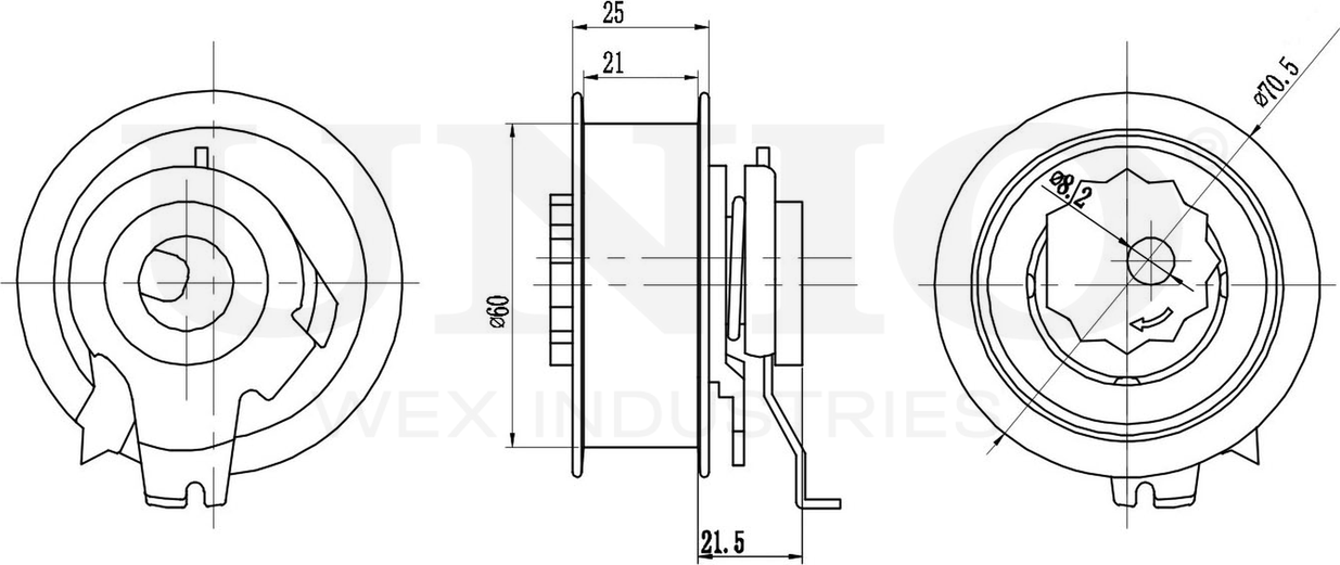 Ролик зубчатого ремня ГРМ натяжной (Unio). Артикул TNS-10026