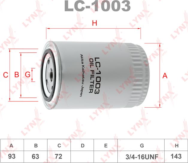 Масляный фильтр LYNXauto. Артикул LC-1003