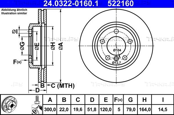 Тормозной диск ATE PowerDisc передний для BMW Z3 I 2000-2002. Артикул 24.0322-0160.1