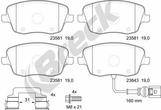 Тормозные колодки Breck. Артикул 23581 00 702 10