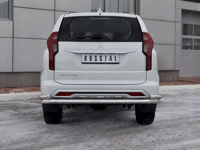 Защита RusStal заднего бампера d63 секции-d42 уголки для Mitsubishi Pajero Sport III рестайлинг 2021-2026. Артикул MPJSZ-003658