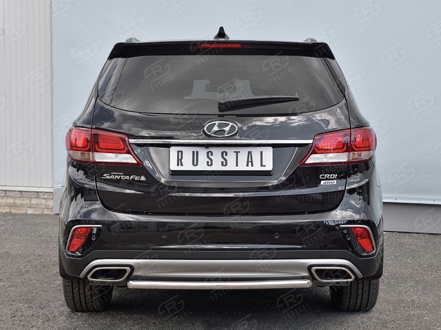 Защита RusStal заднего бампера d42 (дуга) для Hyundai Santa Fe Grand 2016-2026. Артикул HSFZ-002741