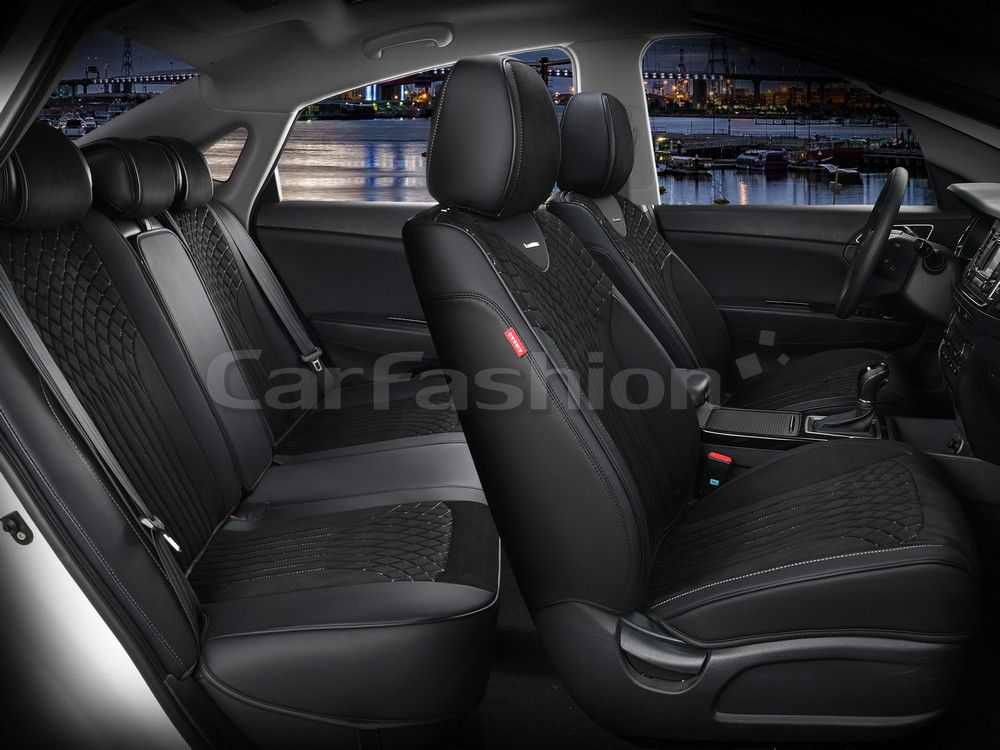 Чехлы универсальные каркасные CarFashion 5D Shell Plus на сидения авто, цвет Черный/Черный/Серый. Артикул 22514