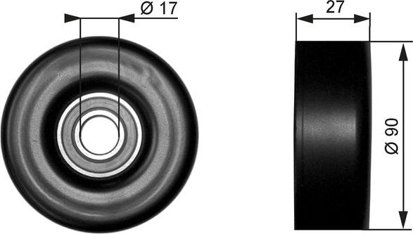Натяжной ролик (натяжитель) приводного поликлинового ремня Gates DriveAlign® верхний для Citroen Jumpy III 2016-2026. Артикул T39406