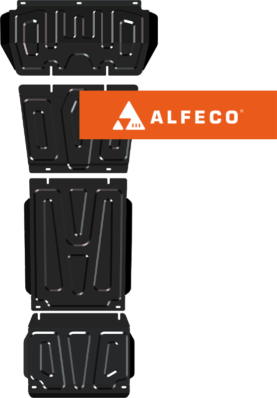 Защита Alfeco для радиатора, редуктора переднего моста, КПП, РК (4 части) Changan Hunter Plus 2023-2026. Артикул ALF.57.22