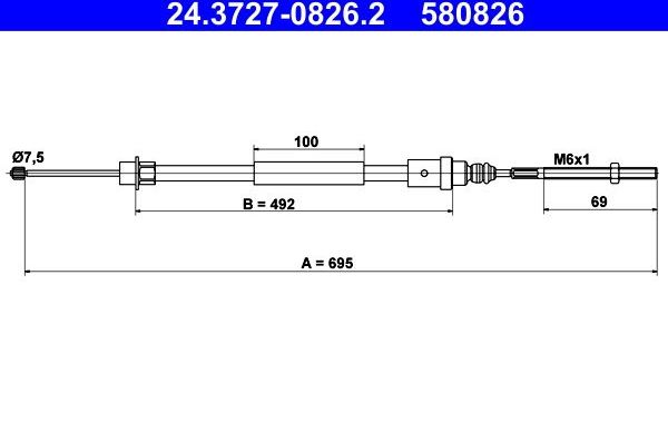 Трос ручника (тросик ручного тормоза) ATE задний левый для Peugeot 406 I 1995-2004. Артикул 24.3727-0826.2
