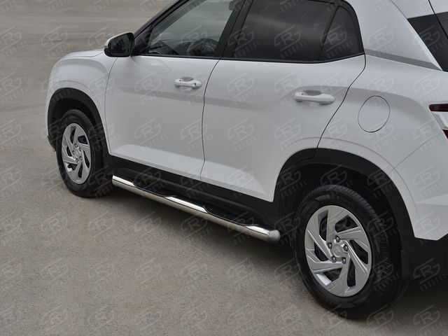 Защита порогов RusStal труба d76 с накладкой (вариант 3) для Hyundai Creta II 2021-2026. Артикул HCRT-0038243