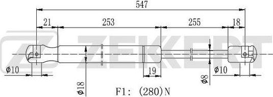Амортизатор (упор) багажника Zekkert задний для Nissan Micra K11 1992-2003. Артикул GF-2218