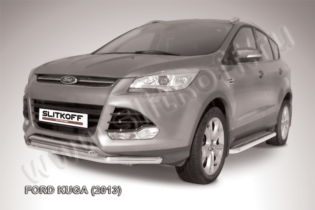 Защита Slitkoff переднего бампера d57/57 двойная для Ford Kuga II 2013-2016. Артикул FKG13-003