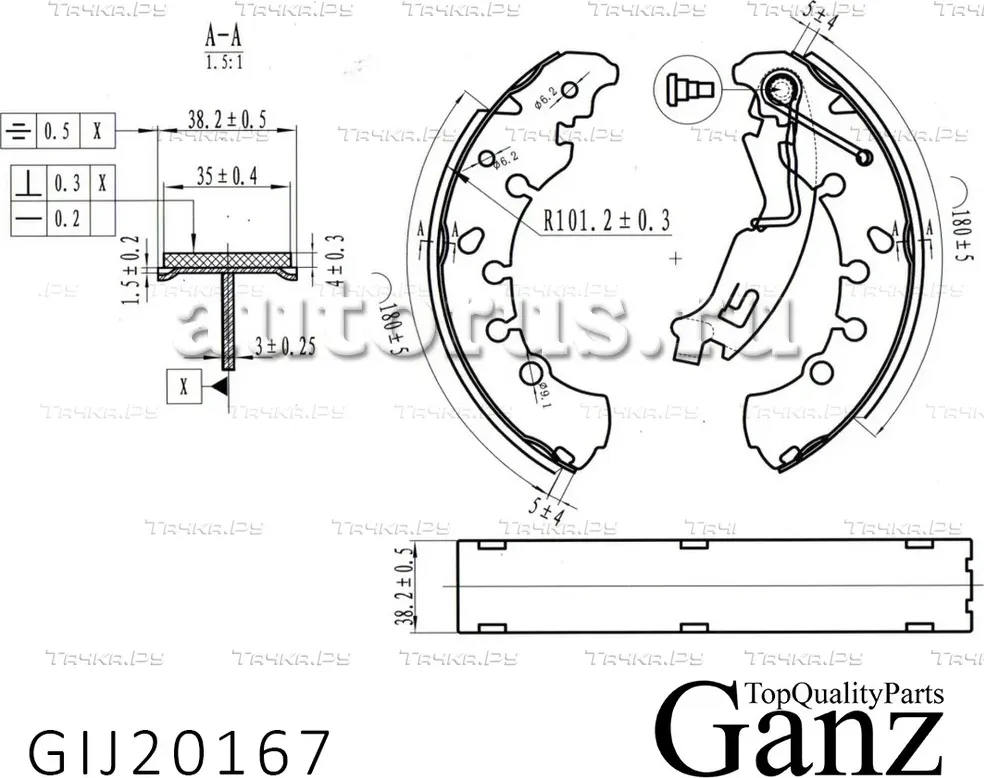 Колодки барабанные GRANDE PUNTO/CORSA D/CORSA Mk III GANZ GIJ20167 Ganz. Артикул GIJ20167