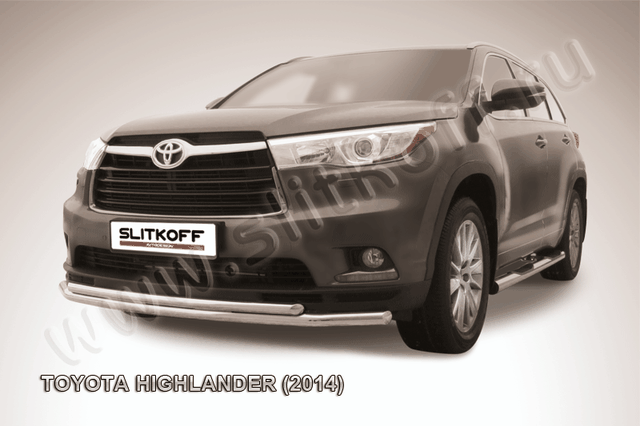 Защита Slitkoff переднего бампера d57/42 двойная для Toyota Highlander II 2014-2026. Артикул THI14-002