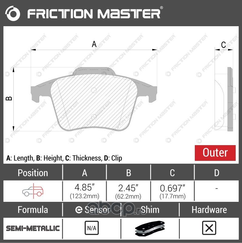 Колодки тормозные дисковые (Frictionmaster). Артикул MKD980