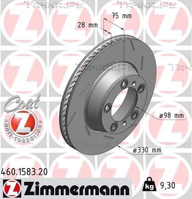 Тормозной диск Zimmermann Coat Z задний правый для Porsche Panamera II 2016-2026. Артикул 460.1583.20
