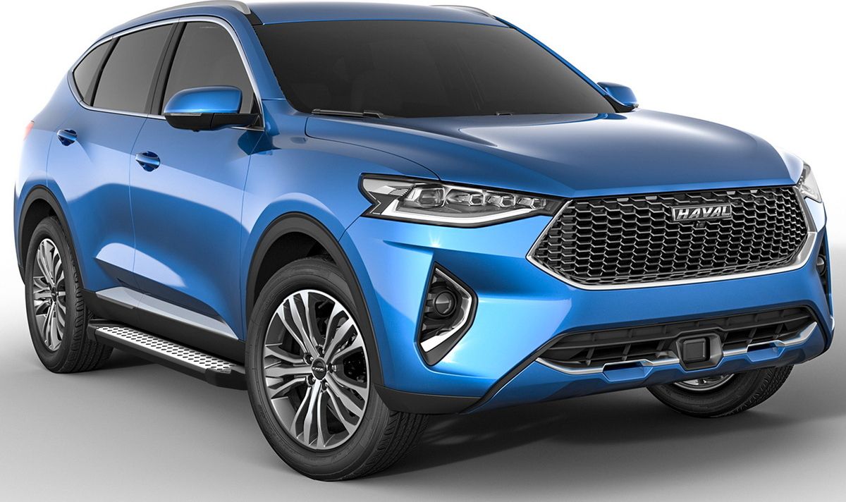 Пороги алюминиевые Rival Bmw-Style круг для Haval F7 2019-2026. Артикул D180AL.9403.1