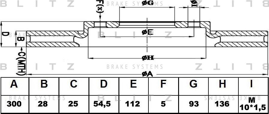Диск тормозной передний вентилируемый Ford Transit 2.3-2.4TDCi/3.2TDCi 2006 (Blitz). Артикул BS0239